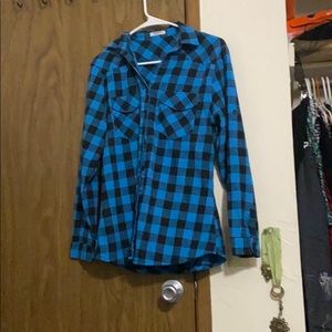 Blue plaid button up shirt